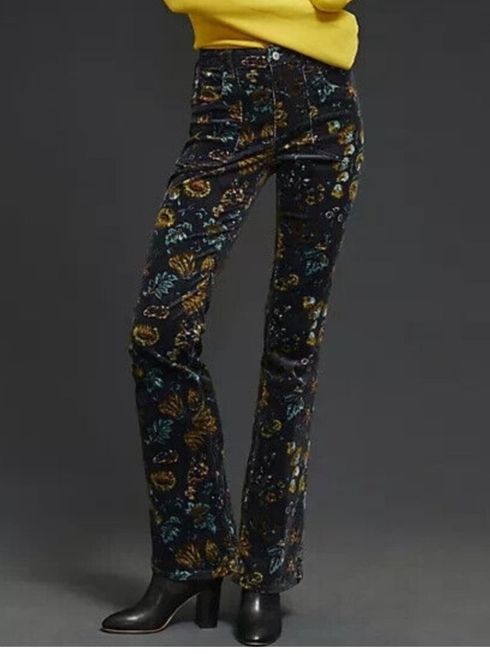 Anthropologie Pants - PILCRO ANTHROPOLOGIE The Icon Flare Low-Rise Corduroy Jeans Printed Floral 24